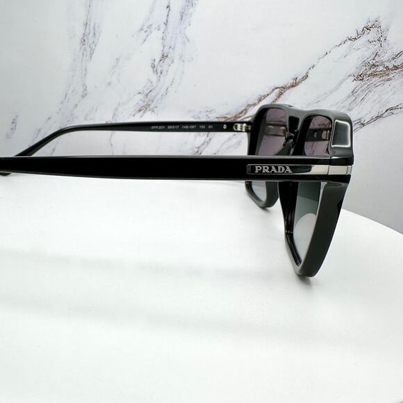 NEW PRADA Sunglasses Black Aviator Pilot 55-17mm Grey Lens Silver Logo - Picture 6 of 16